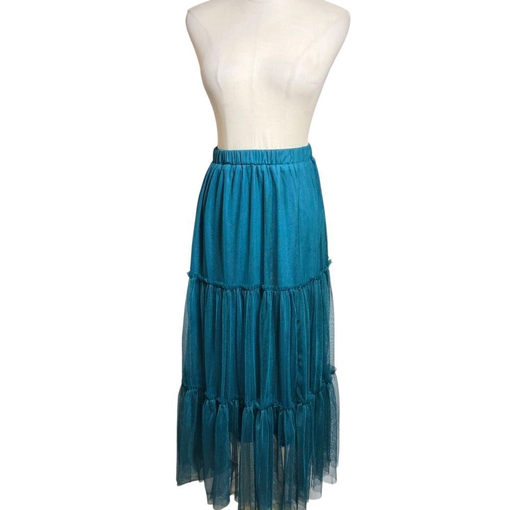 INA Teal Blue Green Peasant Mesh Maxi Skirt